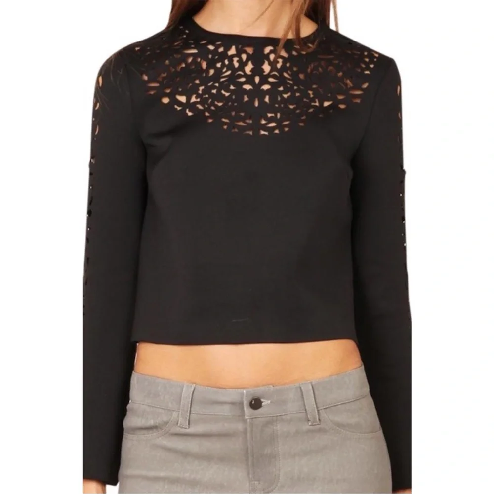 CLOVER CANYON Laser-cut Neoprene Scuba Perforated Top Black Long Sleeve